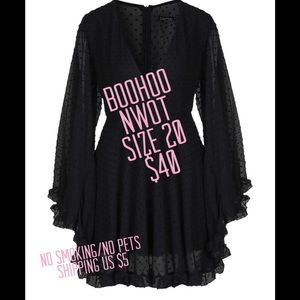 Black polka dot dress. NWOT. Boohoo.